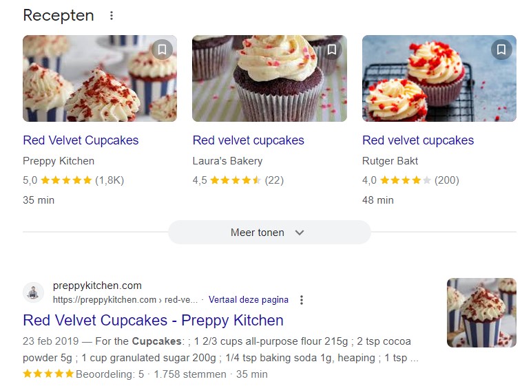 rich snippet voor red velvet cupcake recept